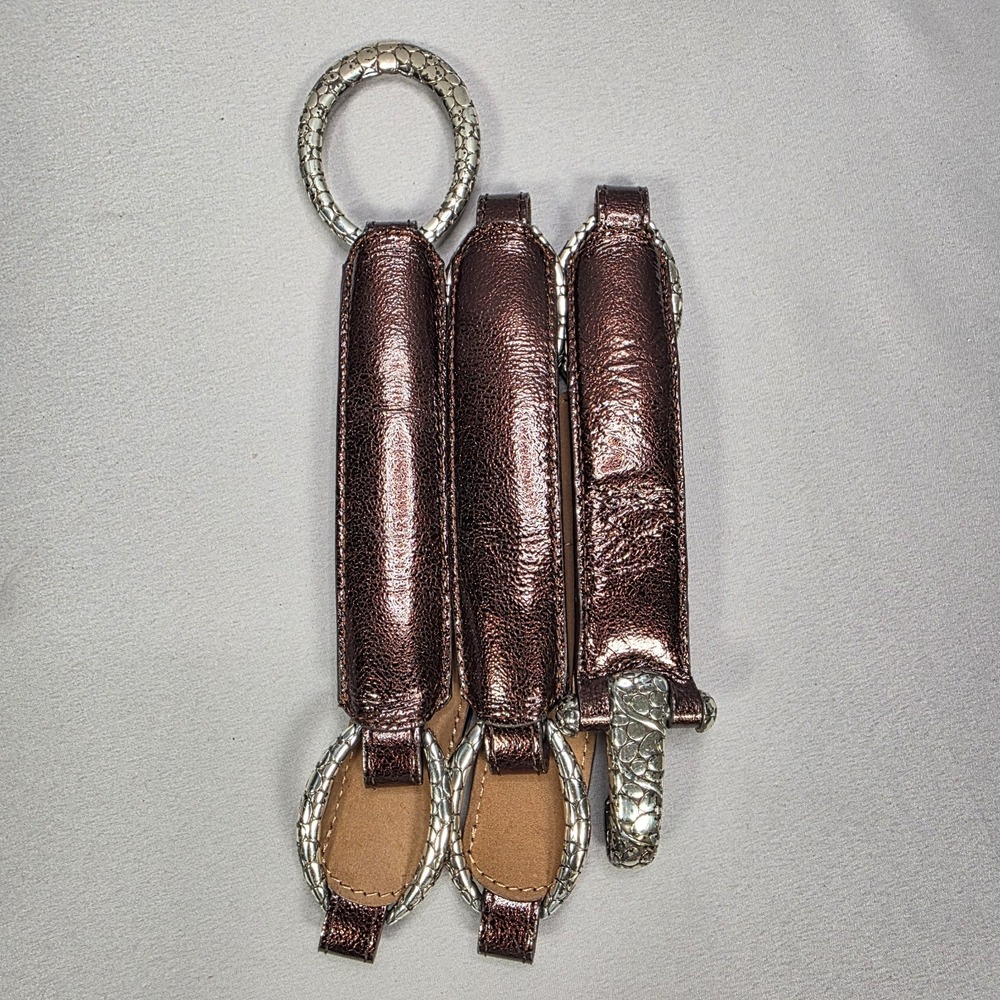 Brighton Belt Womens 36 Brown Leather Silver Loops Hook Closure Western Boho EUC